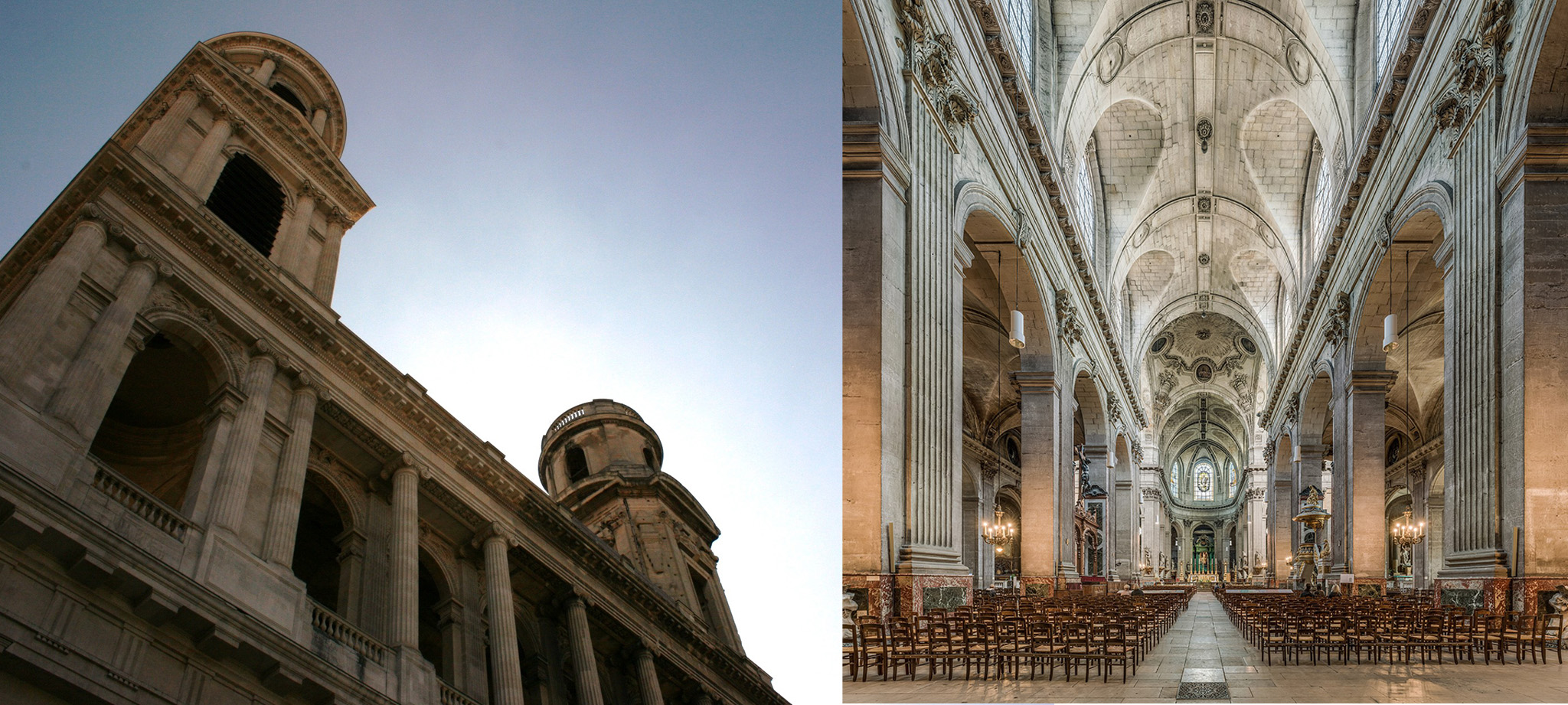 photos of the Saint Sulpice church and the Saint Sulpice church ceiling